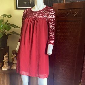 Ladies boho burgundy red lace shift dress goth charm wine time